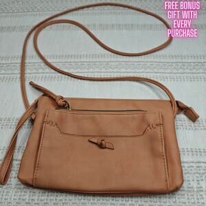Soft Pink Peach Faux Leather Crossbody Purse – Cute Style, Used w/ Minor Wear